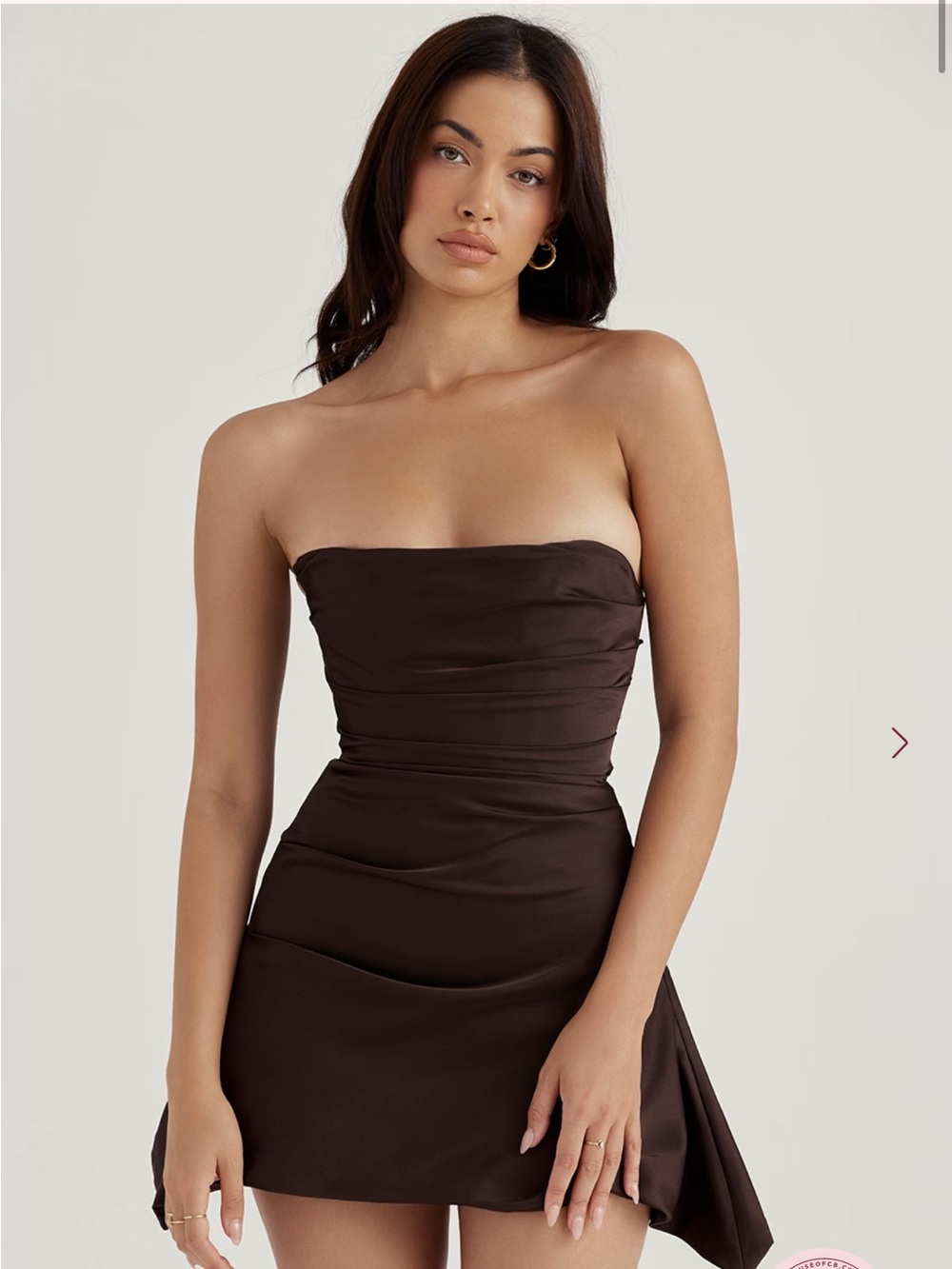 House of CB “Jasmine” Strapless Chocolate Brown Ruched Corset Dress